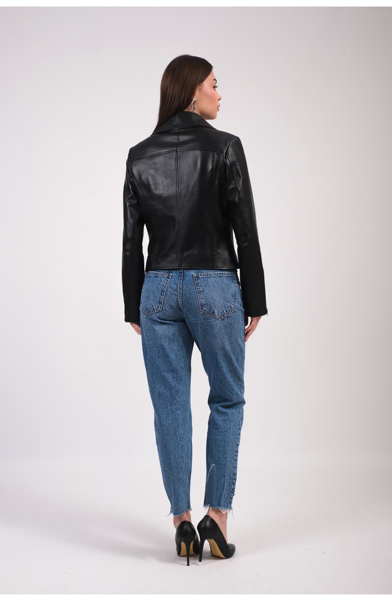 Furniq UK Charlotte Leather Jacket, Alternate, color, Black