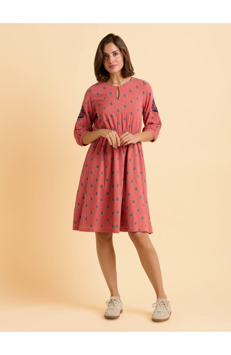 Brakeburn Rolling 3/4 Sleeve Round Neck Midi Dress, Alternate, color, Pink