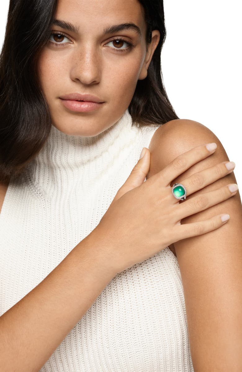 David Yurman Albion<sup>®</sup> Oval Ring in Sterling Silver with Lagoon Orchid & Diamonds, 11.5mm, Alternate, color, 