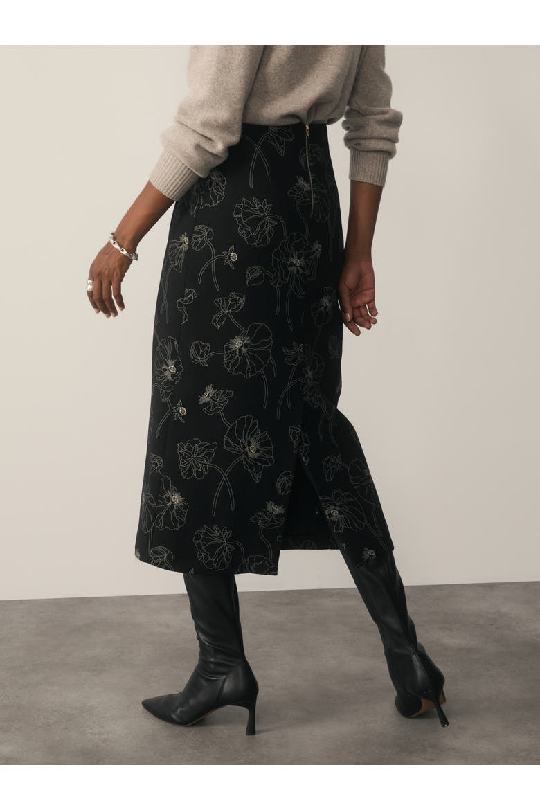 Mid Rise Printed Wool Midi Skirt, Alternate, color, Black