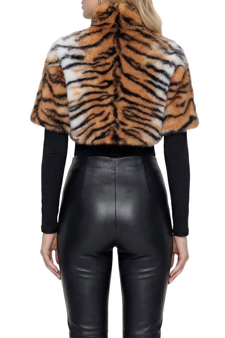 Fur-Free Fox (Faux Fur) Tiger Print Bolero, Short Sleeves, Alternate, color, TGR