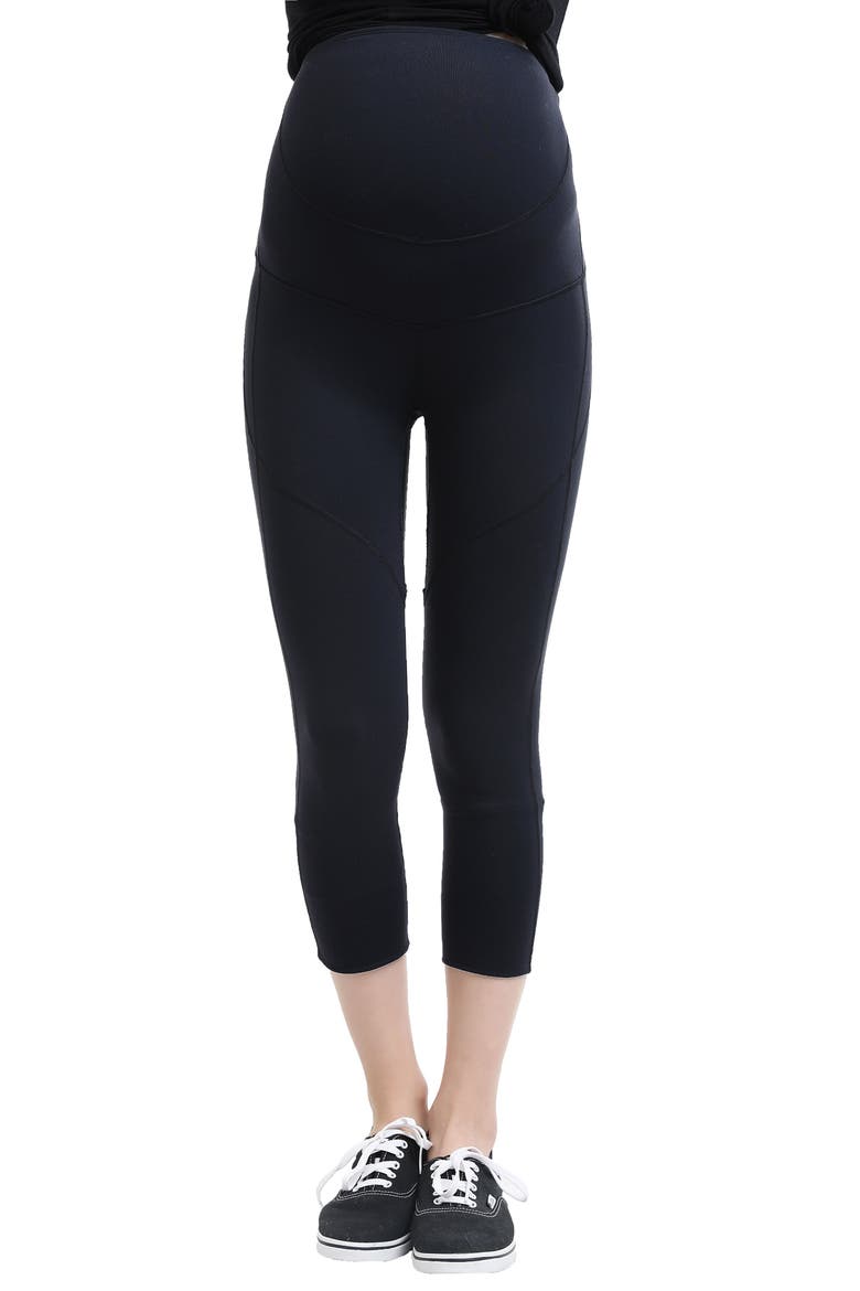 Elle High Performance Cropped Maternity Leggings, Main, color, BLACK