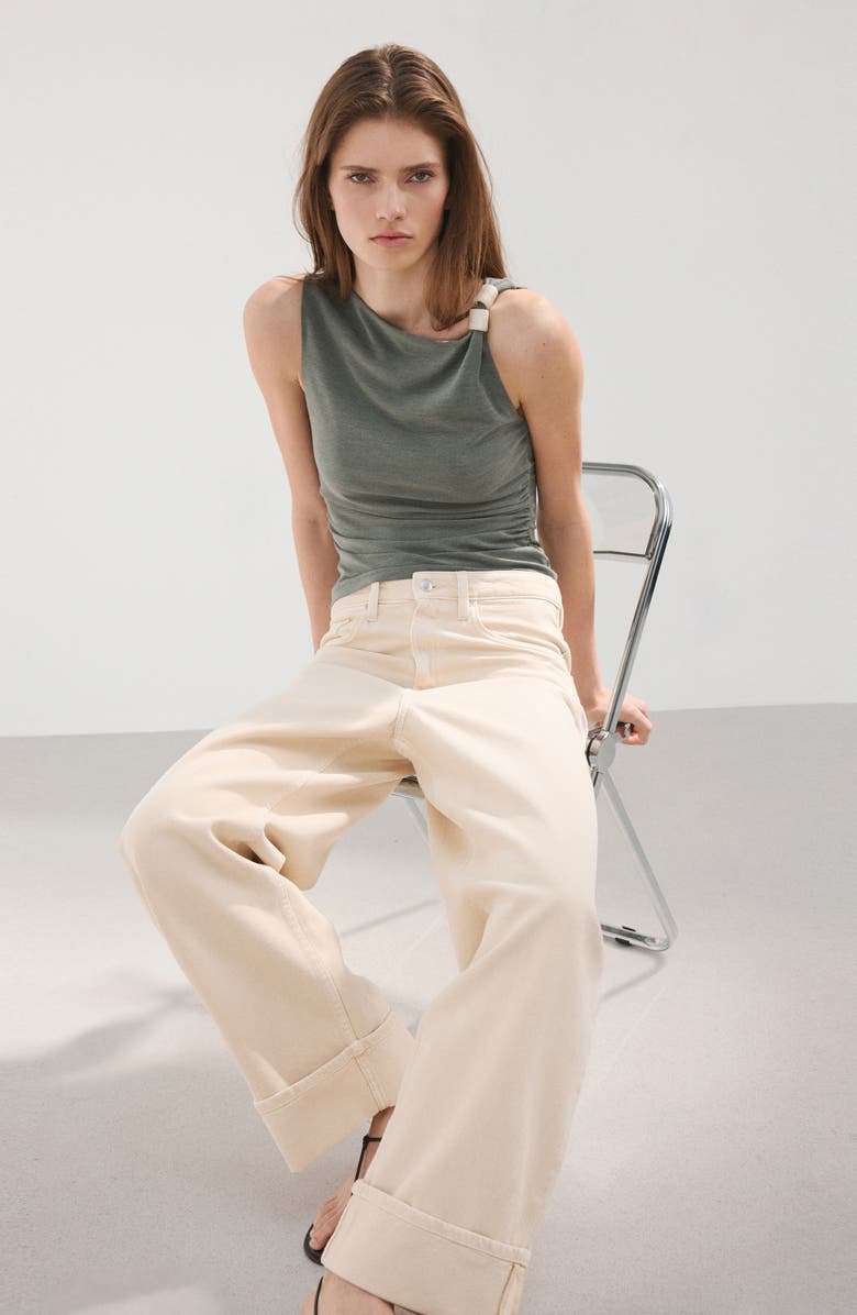 MANGO Bead Strap Detail Ruched Top, Alternate, color, 