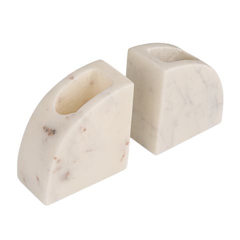 2-Piece Marble Vases/Bookends, White