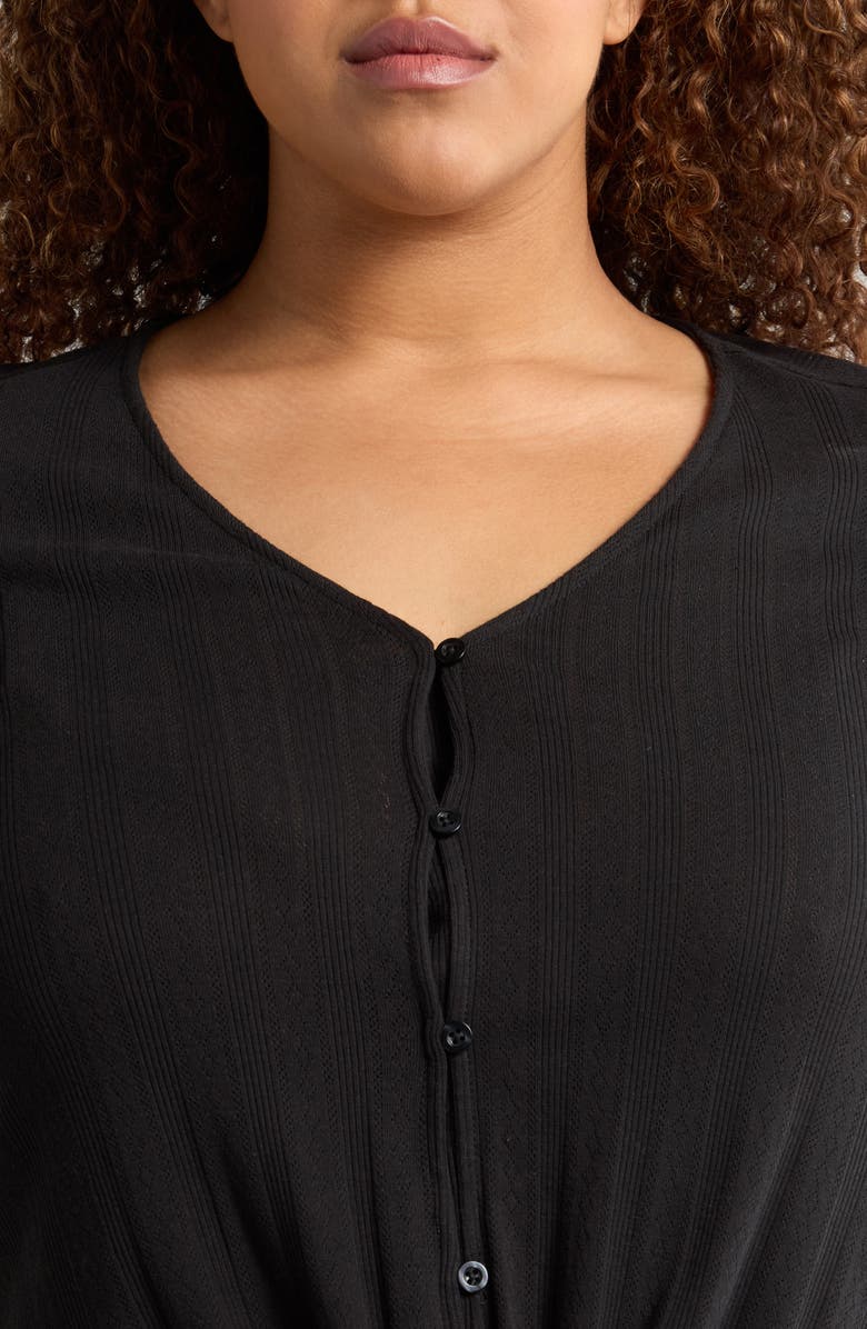 Sanctuary Tie Front Cotton Pointelle Top, Alternate, color, Black