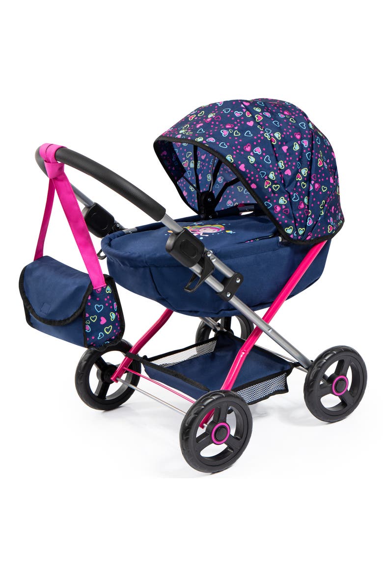 Pram Cosy Blue, Pink, Hearts Blanket & Shoulder Bag, Alternate, color, Multicolored