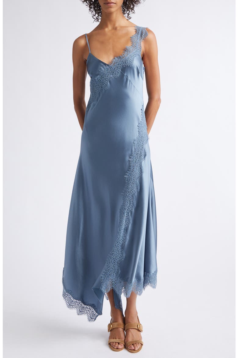 Vernon Satin & Lace Slipdress, Main, color, BLUE STEEL