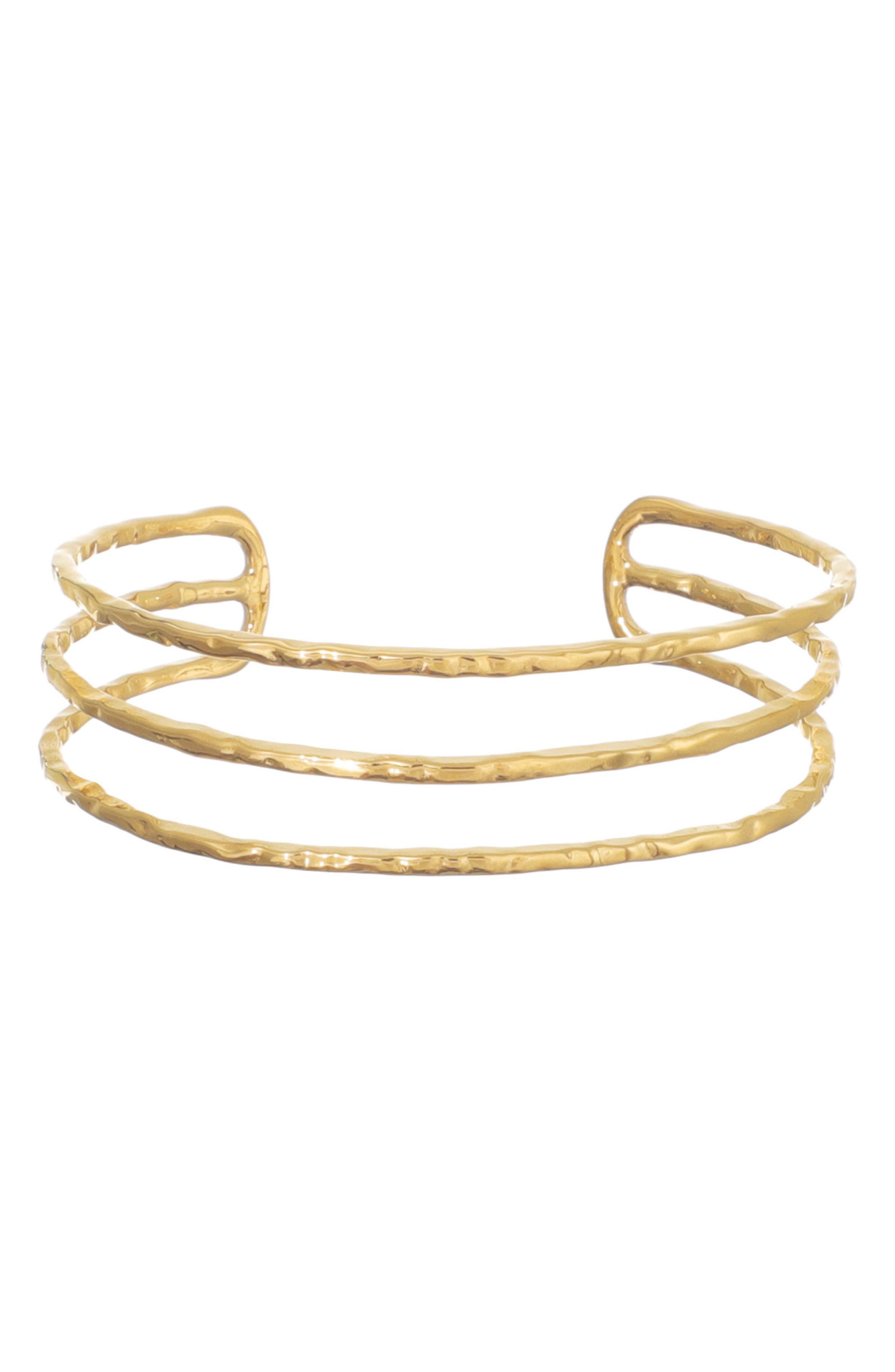 Hammered 18k Gold Plated Multirow Cuff Bracelet