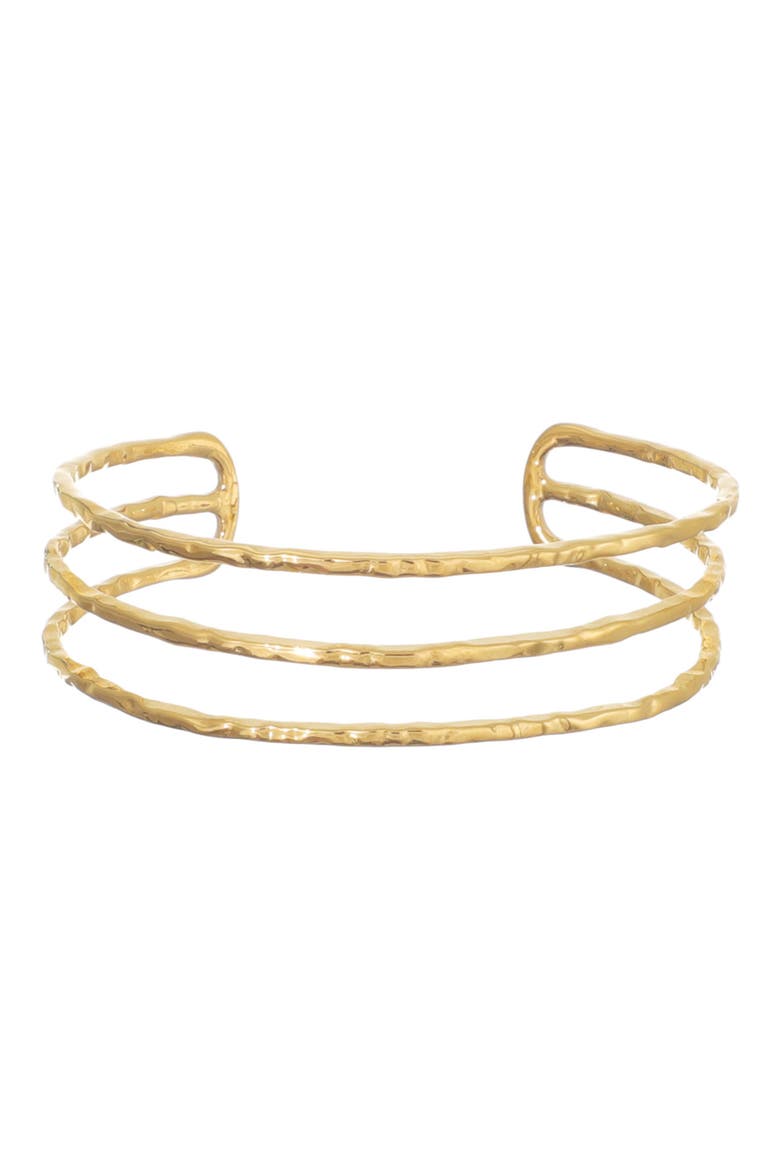 Hammered 18k Gold Plated Multirow Cuff Bracelet, Main, color, GOLD