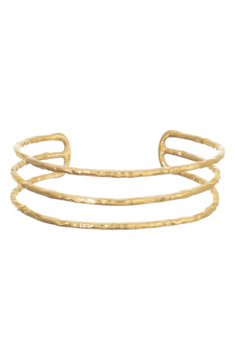 Hammered 18k Gold Plated Multirow Cuff Bracelet