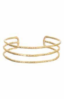 Hammered 18k Gold Plated Multirow Cuff Bracelet