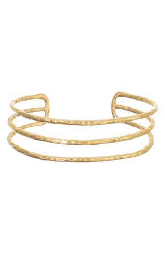 Hammered 18k Gold Plated Multirow Cuff Bracelet