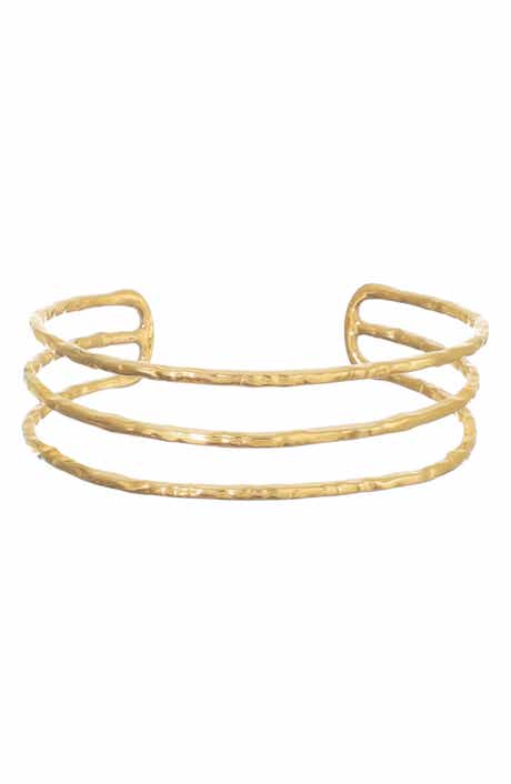 Hammered 18k Gold Plated Multirow Cuff Bracelet