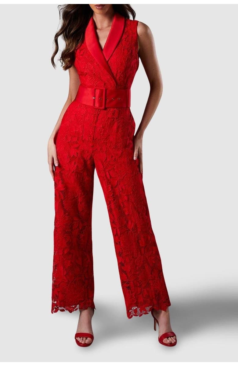 Coast Lisa Lace Belted Jumpsuit, Alternate, color, Red