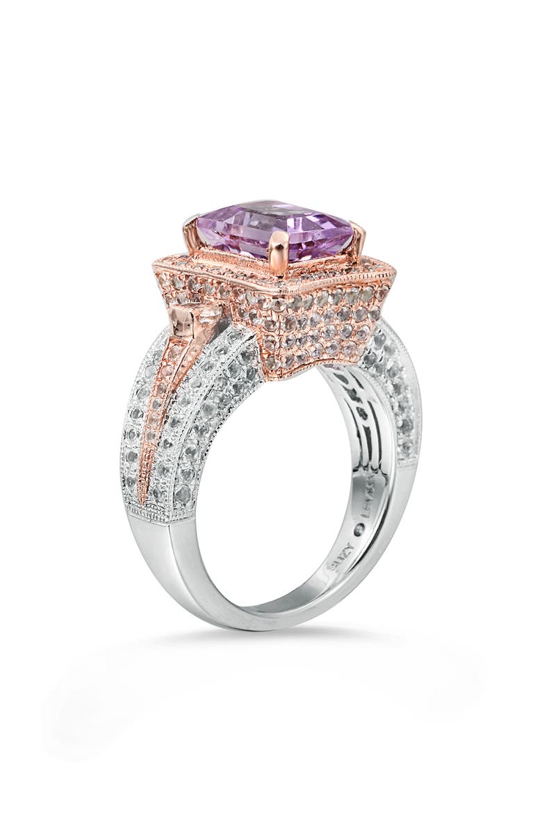 SUZY LEVIAN Two-Tone Emerald Cut Amethyst & White Topaz Halo Ring, Alternate, color, 