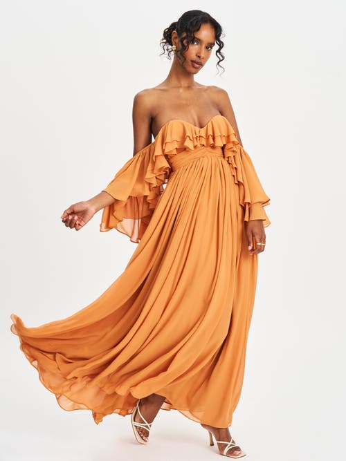 Miss Circle Kaela Off Shoulder Chiffon Maxi Dress In Neutral