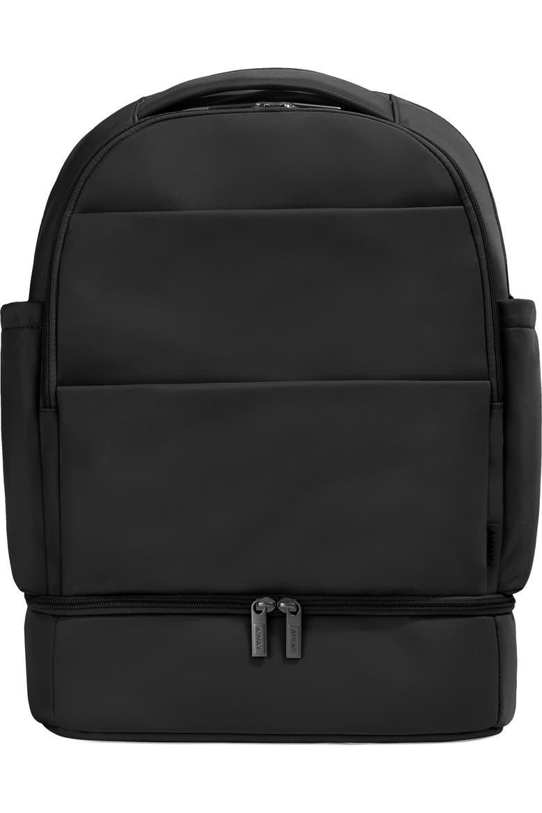 black large double zip leather backpack Briggs & Riley Cargo worn look 14 x 16 x 6 Description Double loop magnetic snap opens flap to reveal a large front zip compartment with a full organizer Real Cowhide Large Genuine Leather