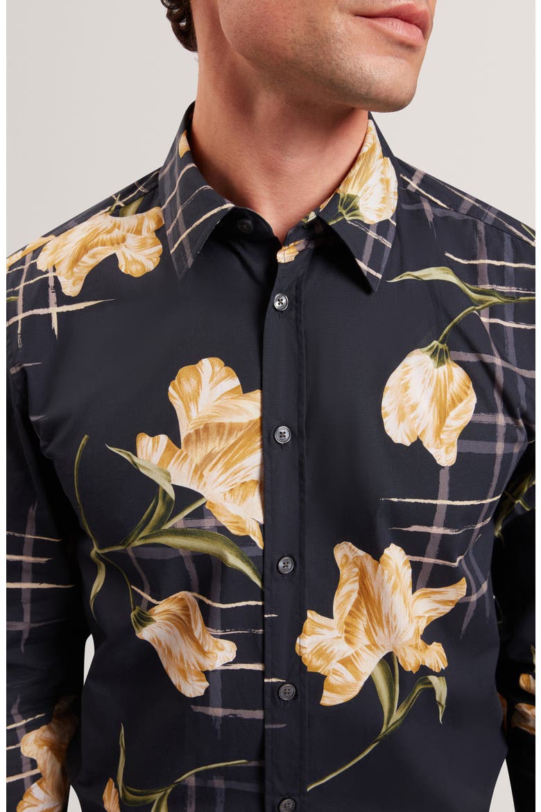 Quorik Floral Print Button-Up Shirt, Alternate, color, NAVY