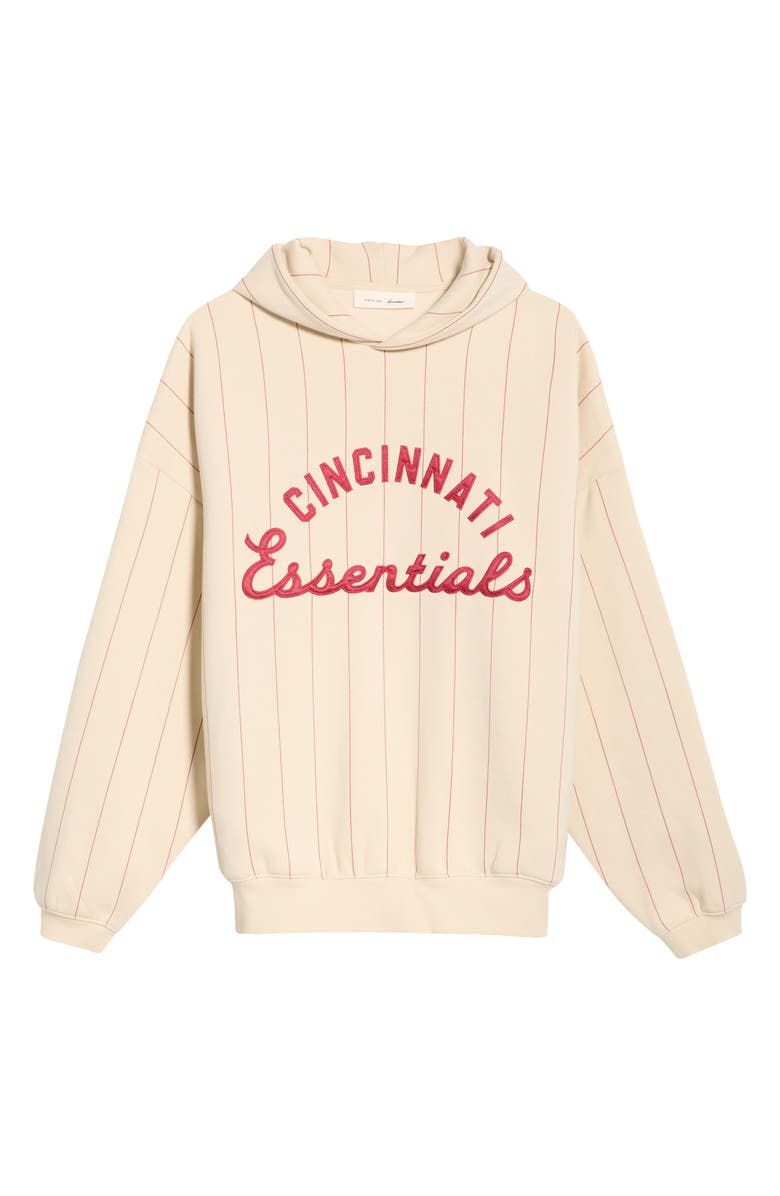 Fear of God Essentials x MLB Cincinnati Reds Cotton Blend Fleece Sport Hoodie, Main, color, Oat/ Red Pinstripes