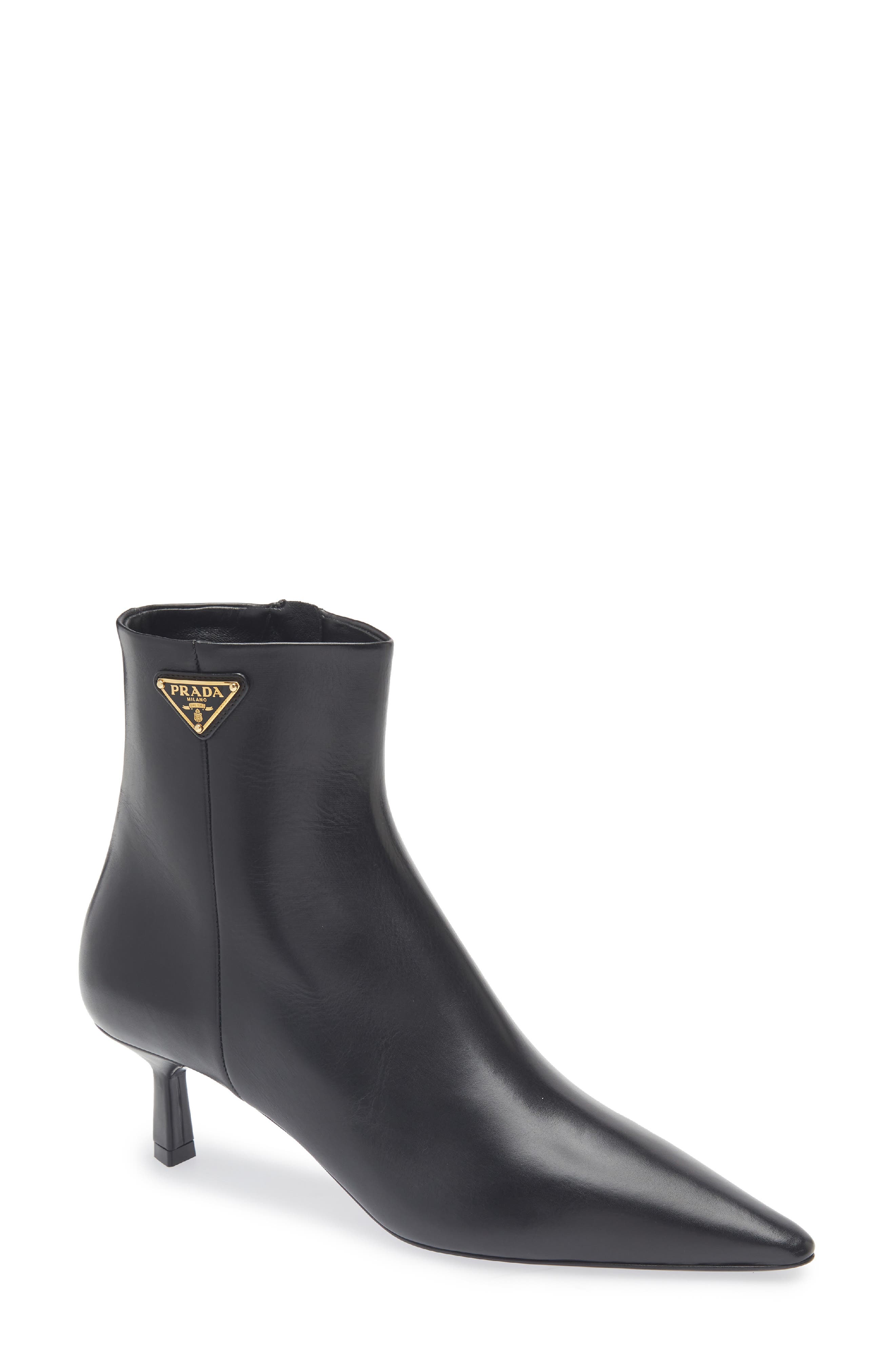 Prada Pointed Toe Kitten Heel Bootie, Main, color, Nero