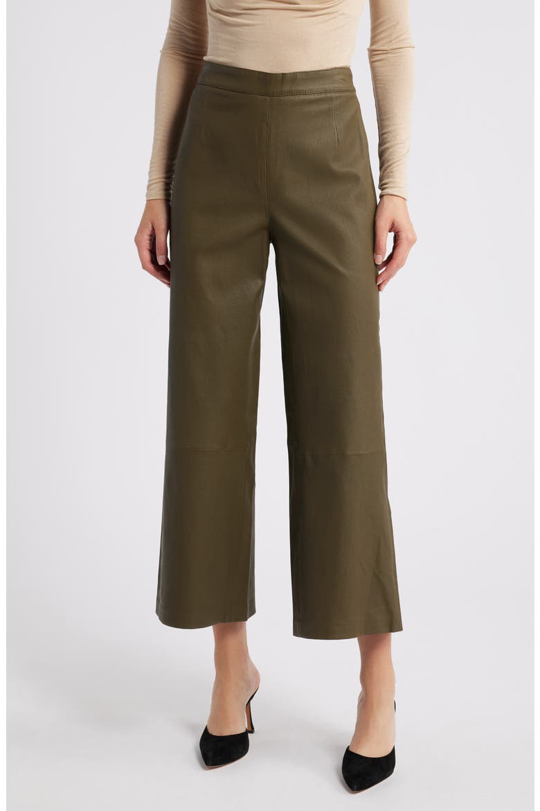 Crop Wide Leg Leather Pants, Main, color, RICH MILITARY