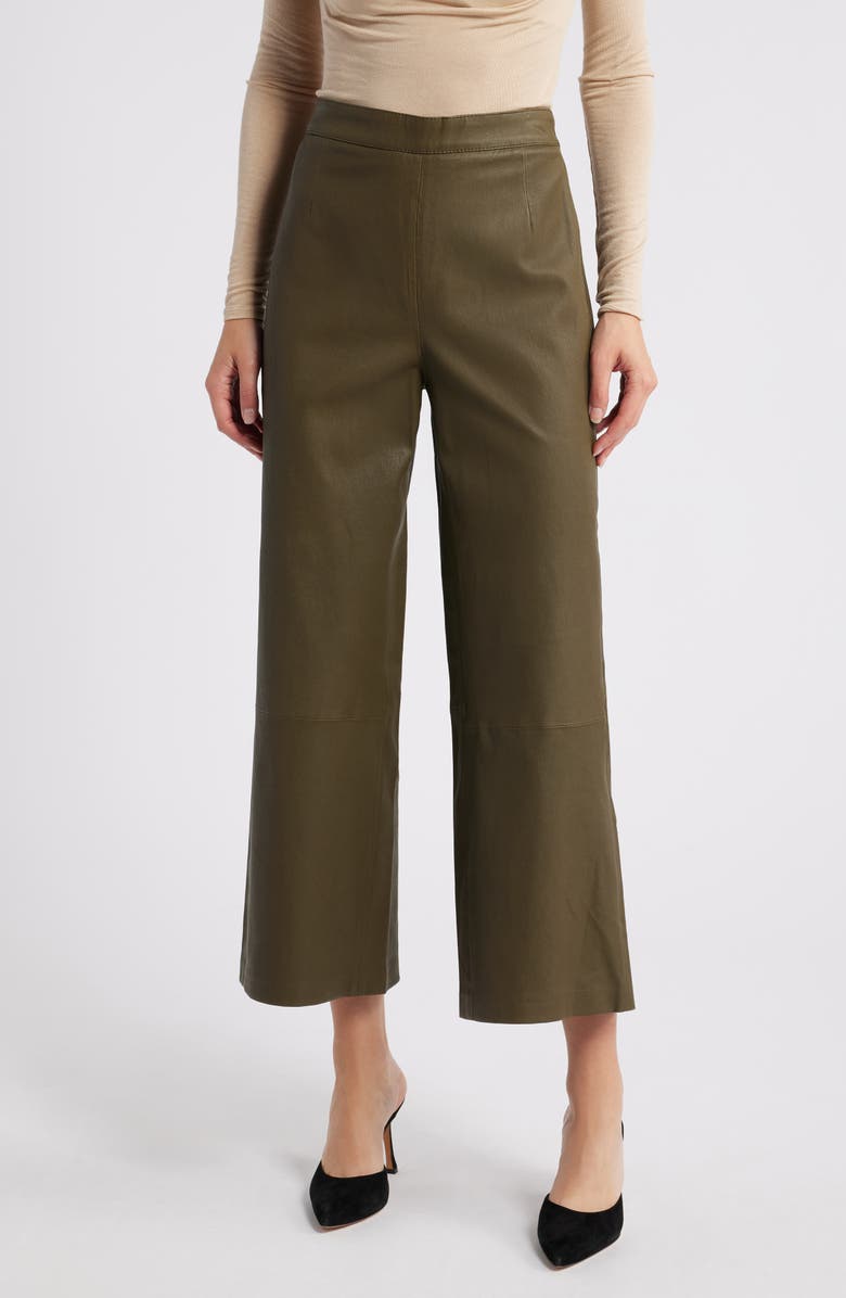 FRAME Crop Wide Leg Leather Pants, Main, color, Rich Military