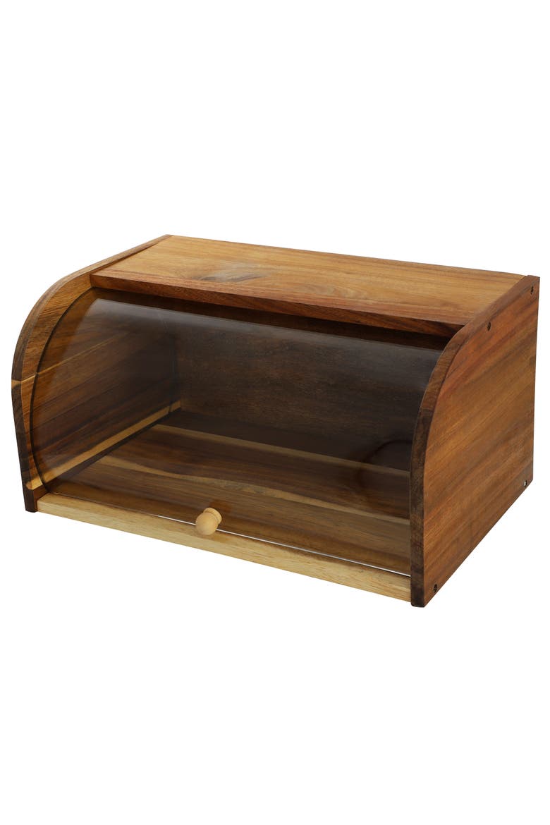 Acacia Wood Bread Box with Sliding Plastic Lid, Alternate, color, Acacia