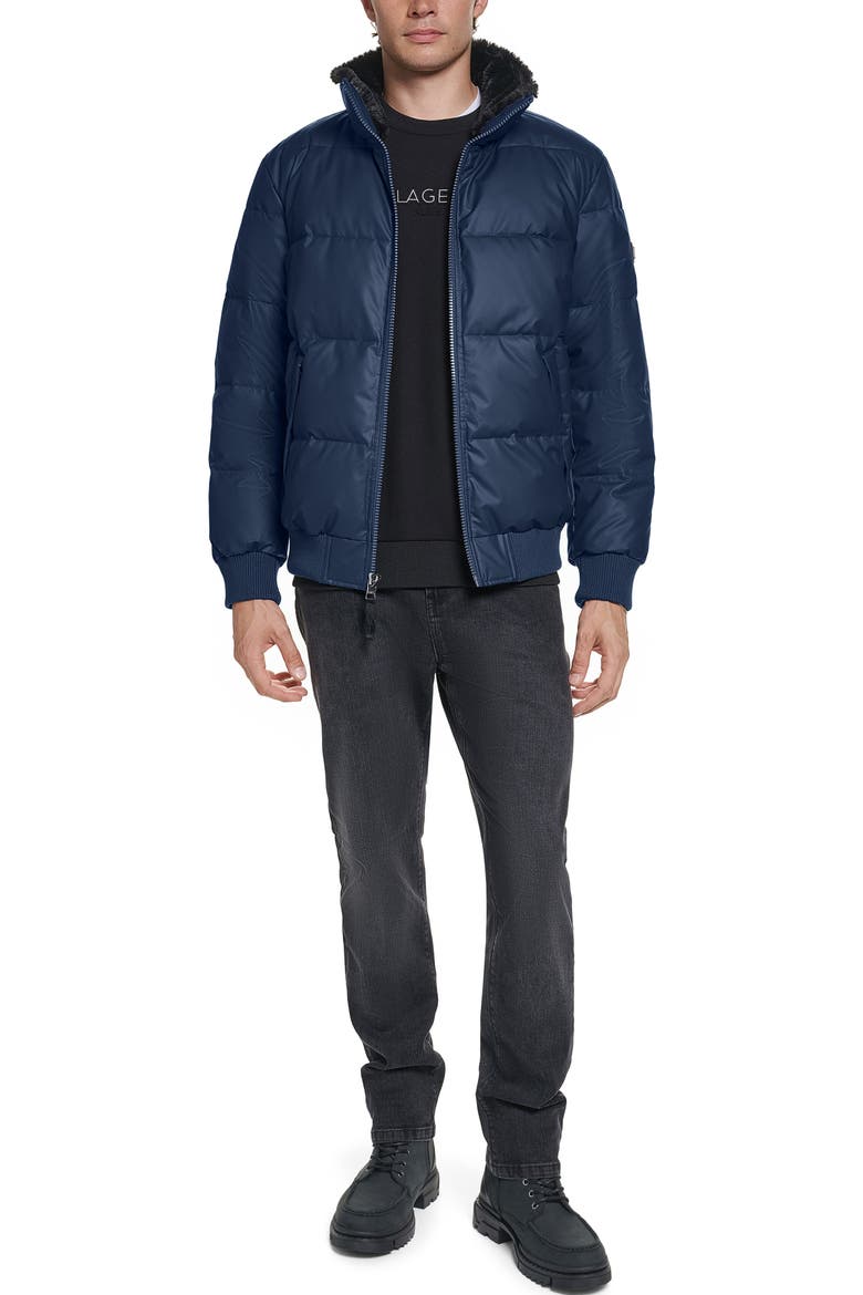 Quilted Bomber Jacket with Faux Shearling Collar, Alternate, color, NAVY