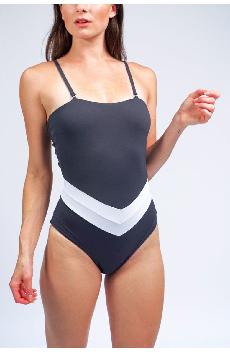 Mary Mercedes Vee Convertible One Piece Swimsuit, Main, color, Charcoal Grey