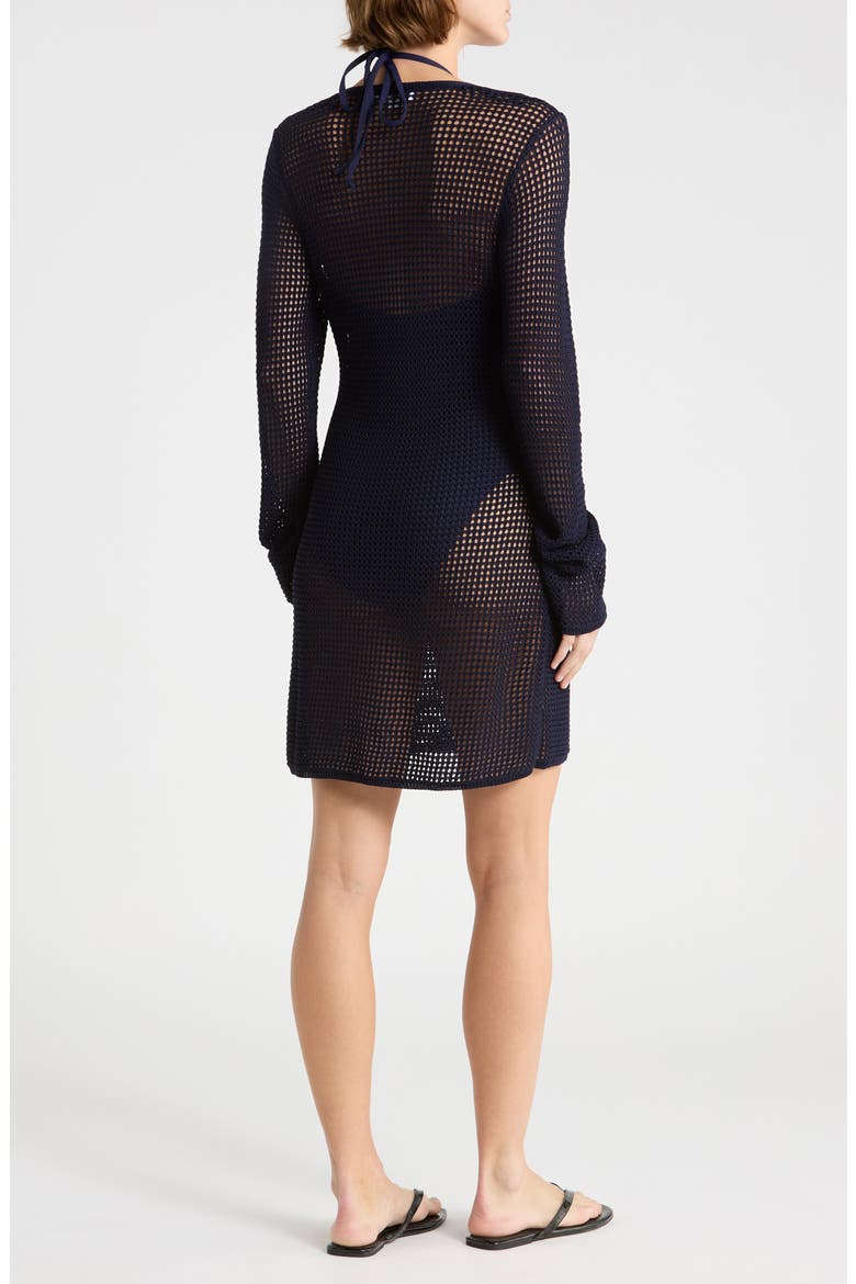 Long Sleeve Open Stitch Cover-Up Minidress, Alternate, color, HORIZON INK