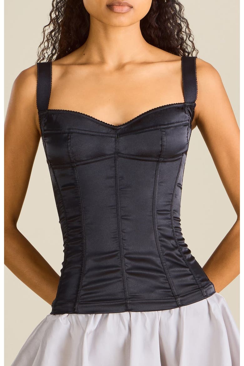 Cherub Boned Satin Top with Adjustable Straps, Main, color, Black