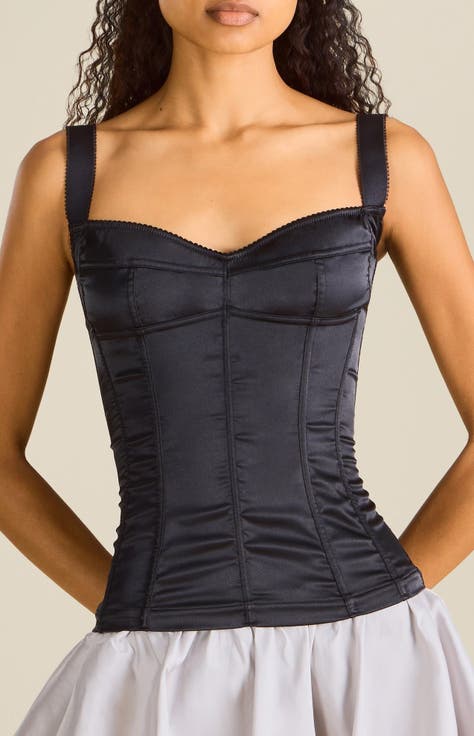 Cherub Boned Satin Top with Adjustable Straps