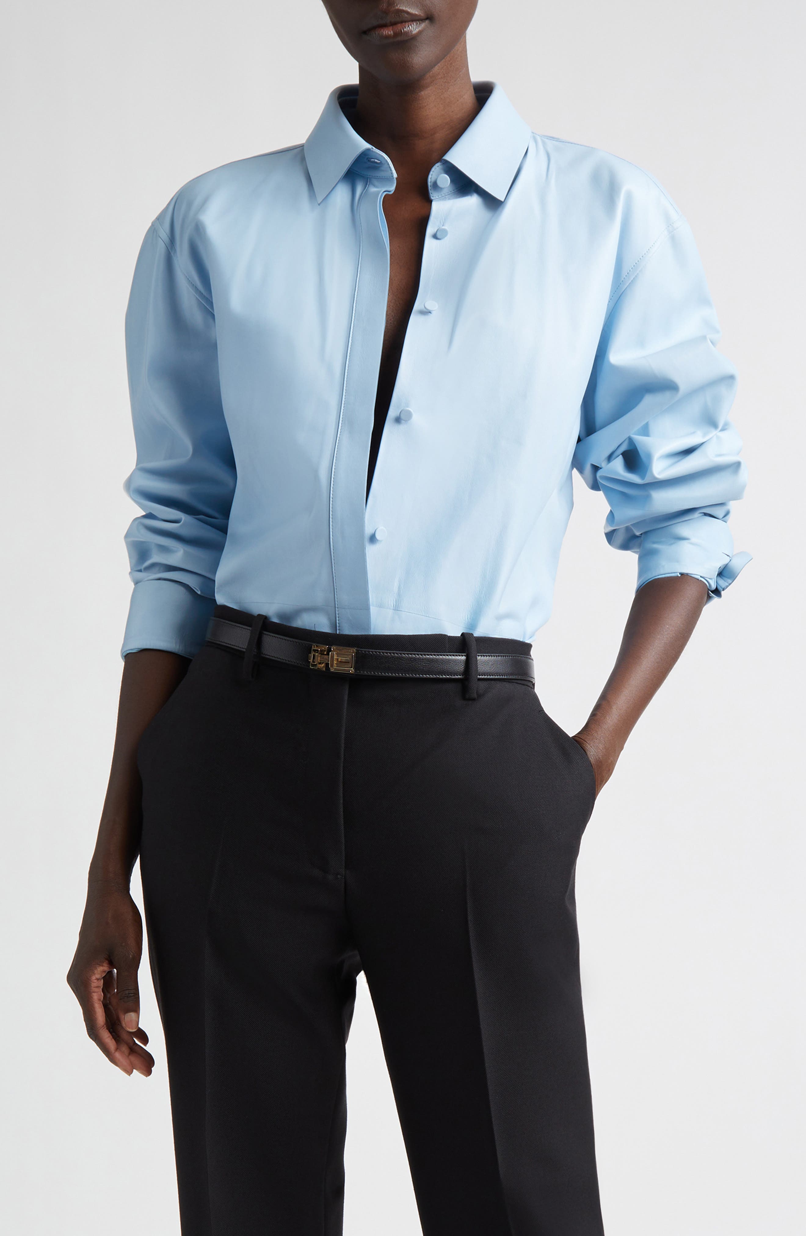 French Plonge Leather Button-Up Shirt
