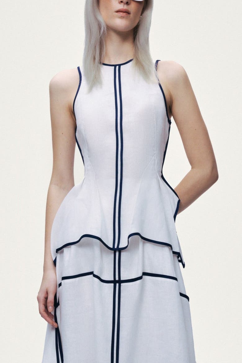 Contrast Trim Peplum Top, Main, color, Ivory
