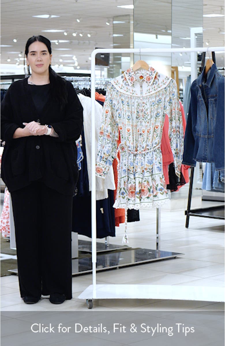 Stitched Garden Long Sleeve Cotton Blend Mini Shirtdress, sales video thumbnail