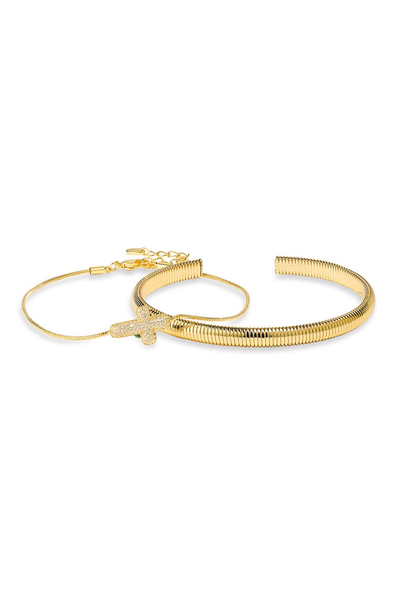 Bubble Cross Bracelet Set, Alternate, color, GOLD