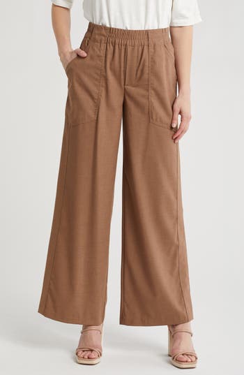 Democracy Ab Leisure Pull-on Wide Leg Pant In Toasted Coconut