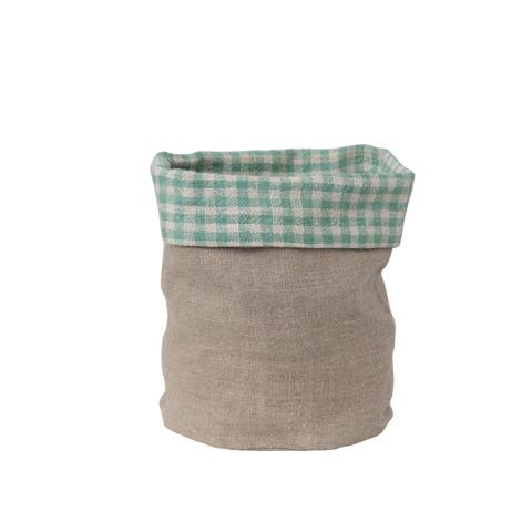 Handwoven Linen Bread Basket with Gingham Lining