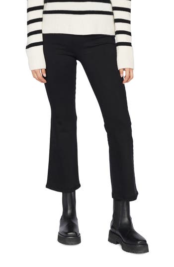Frame The Jetset High Rise Crop Bootcut Jeans In Sheen Noir In Black