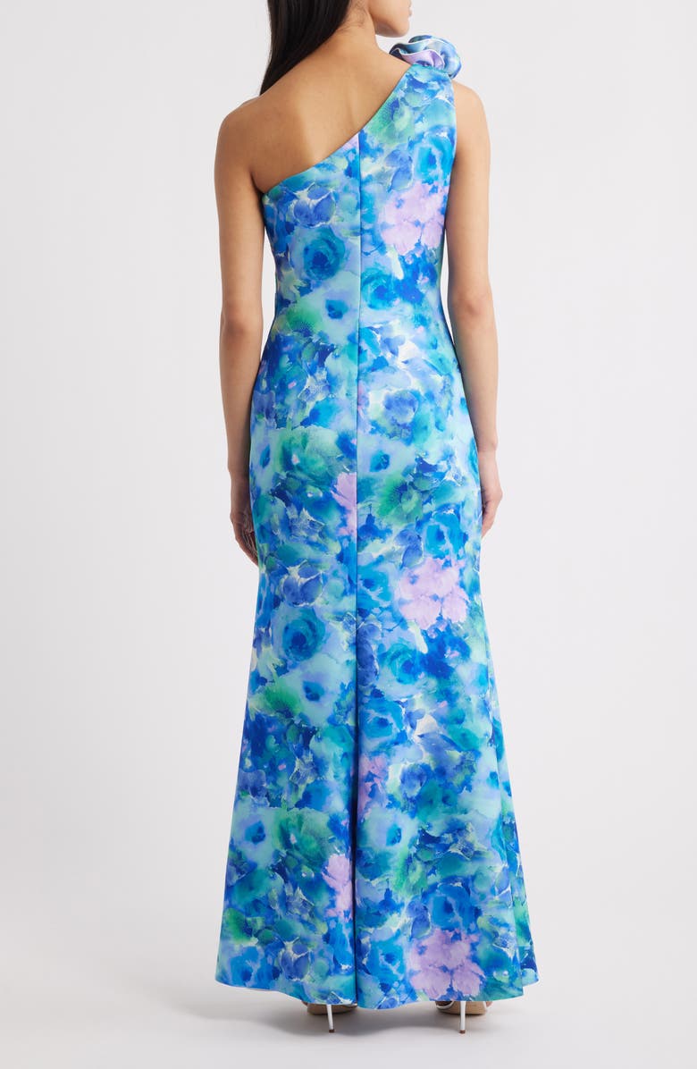Eliza J Floral One-Shoulder Evening Dress, Alternate, color, Blue Multi