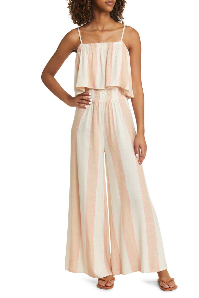 La Quinta Popover Stripe Wide Leg Jumpsuit, Main, color, NATURAL