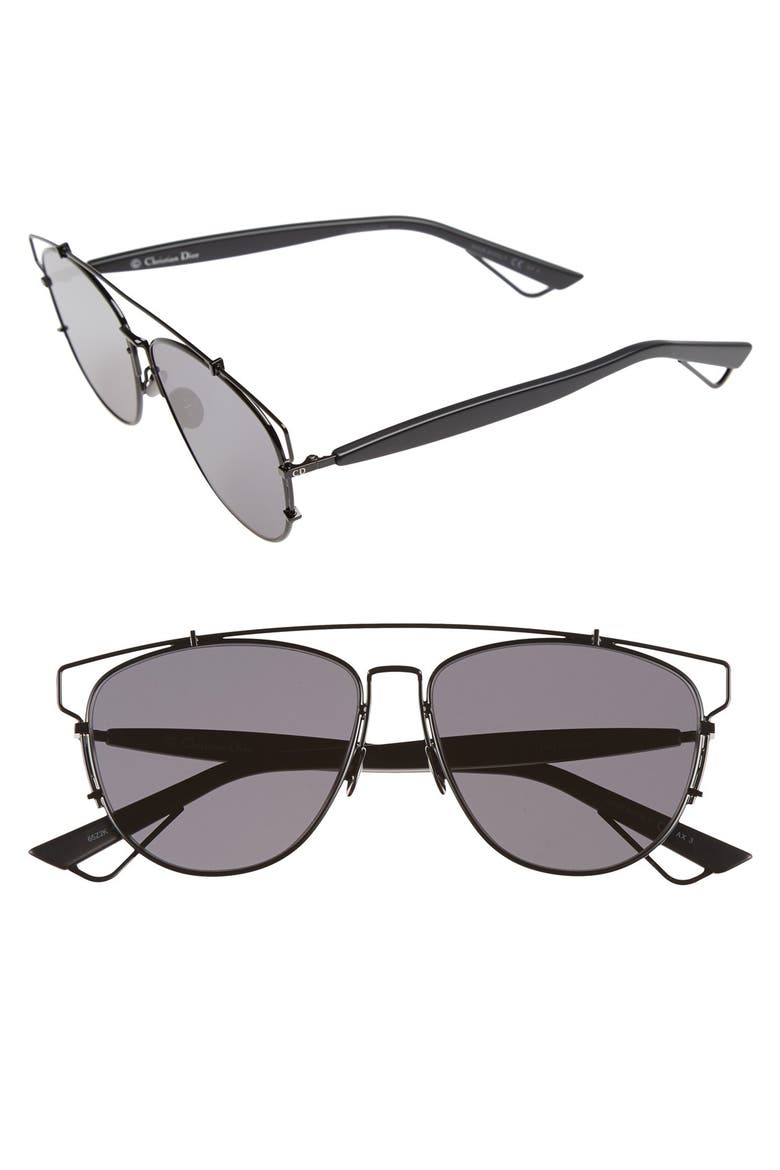Technologic 57mm Brow Bar Sunglasses, Main, color, BLACK