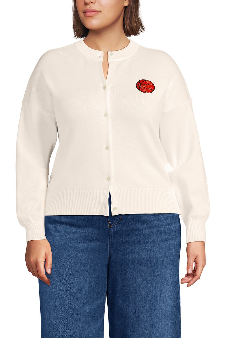 Cotton Embellished Cardigan Sweater, Main, color, Basketball/Fresh Ivory