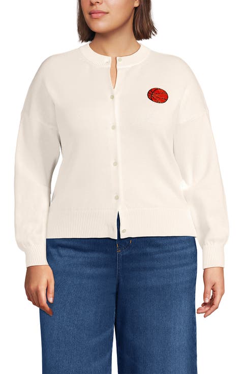 Plus Size Cotton Embellished Cardigan Sweater