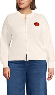 Lands' End Plus Size Cotton Embellished Cardigan Sweater