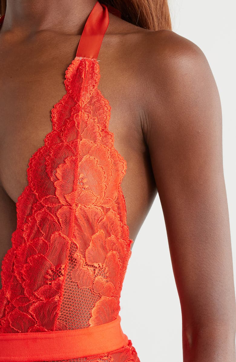 KILO BRAVA Floral Lace Halter Teddy, Alternate, color, Tigerlily