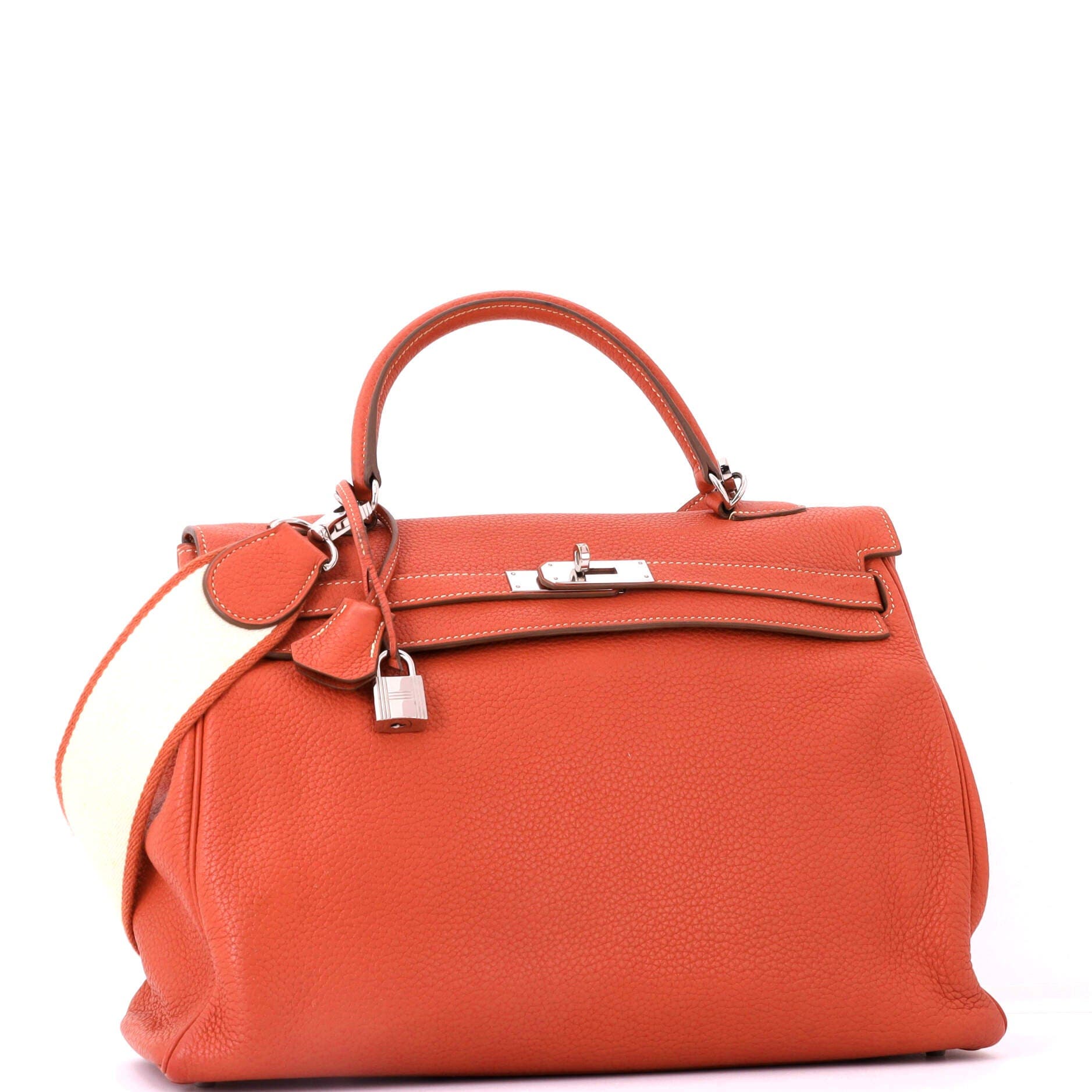Pre-Owned Hermes Kelly Amazone Handbag Orange Clemence with Palladium Hardware 35, Alternate, color, Sanguine