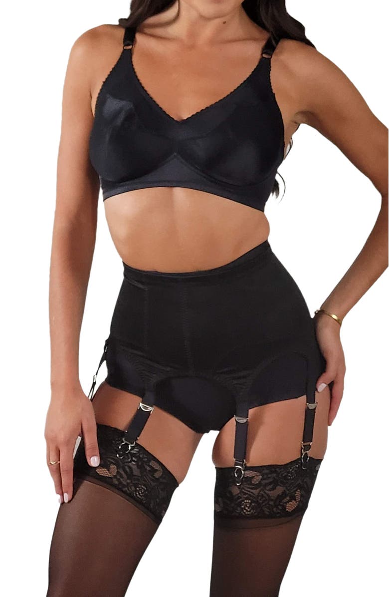 Rago Moderate Shaping & Tummy Control Garter Belt With Six Metal Garters, Alternate, color, Black