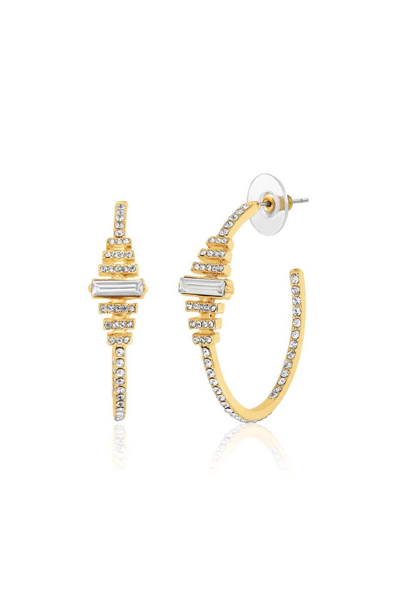 BCBGeneration Crystal Baguette Hoop Earrings, Alternate, color, Gold