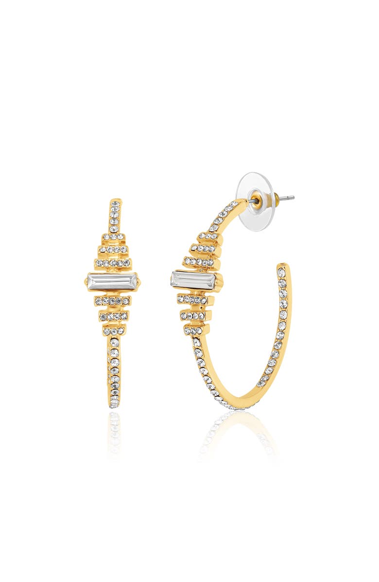 BCBG Generation BCBGeneration Crystal Baguette Hoop Earrings, Alternate, color, Gold